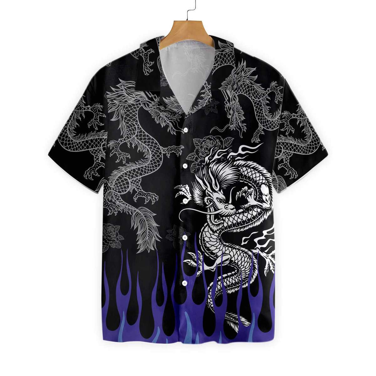 Dragon With Blue Flame All Over Printed Hawaiian Shirt Ha111689