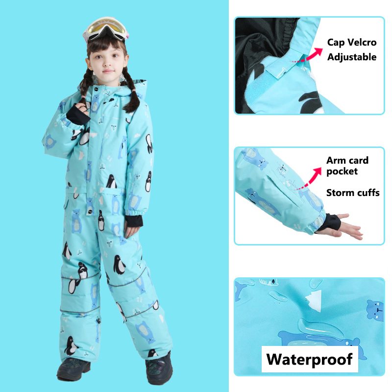 Children’s Winter Ski Snowboard Suits Kids Snow Jumpsuits Warm Boys One Piece Outfit Waterproof Windproof Ski Overalls for Girls alx