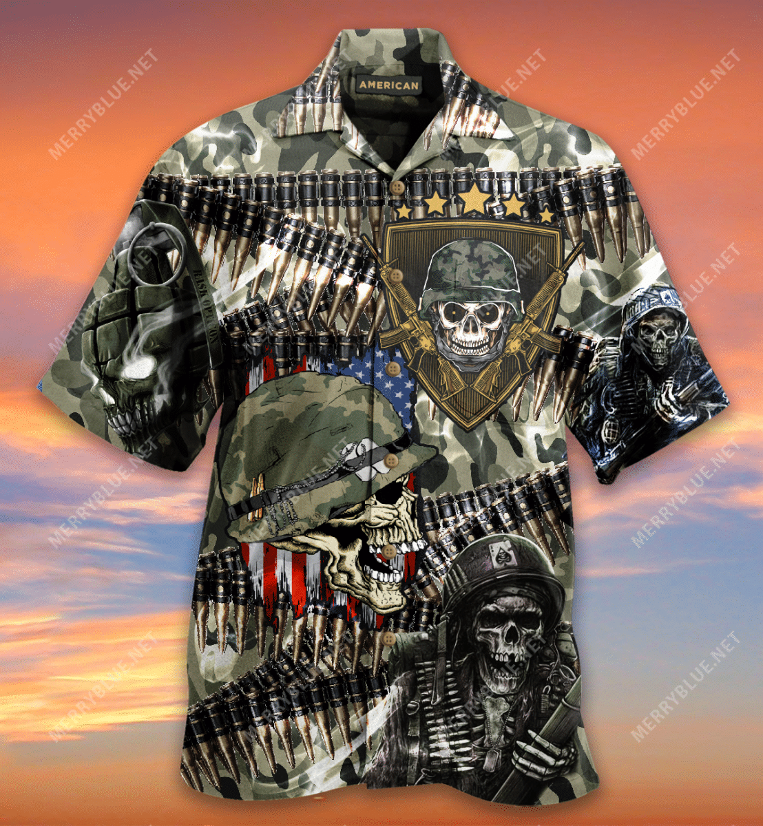 Shop Veterans Bullet Belt Skulls Hawaii Shirt Ha57780