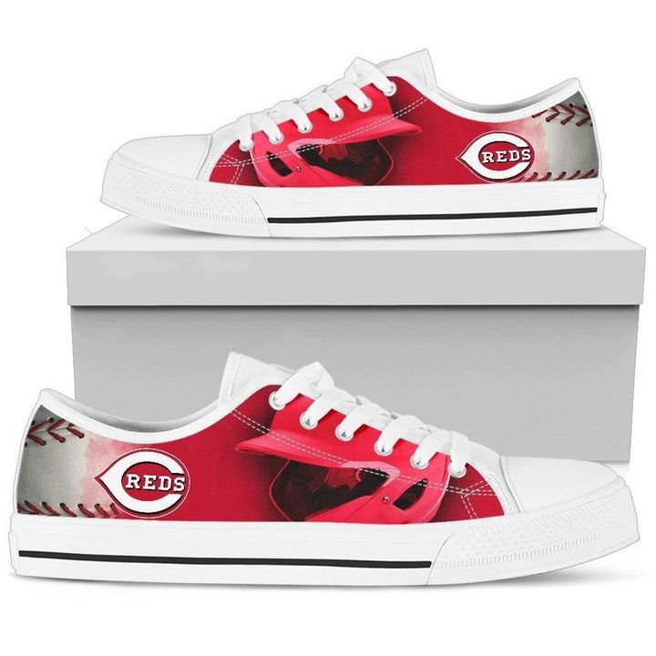 White Low Top Canvas Custom Shoes Gift For Men Women Artistic Scratch Of Cincinnati Reds