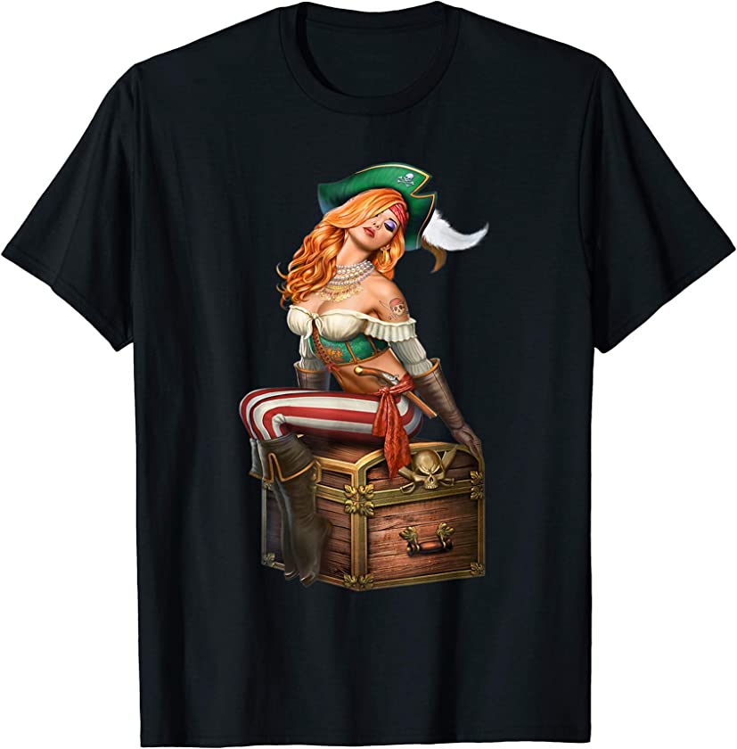 Vintage Pin Up Girl Pirate Tattoo Sailor T-Shirt