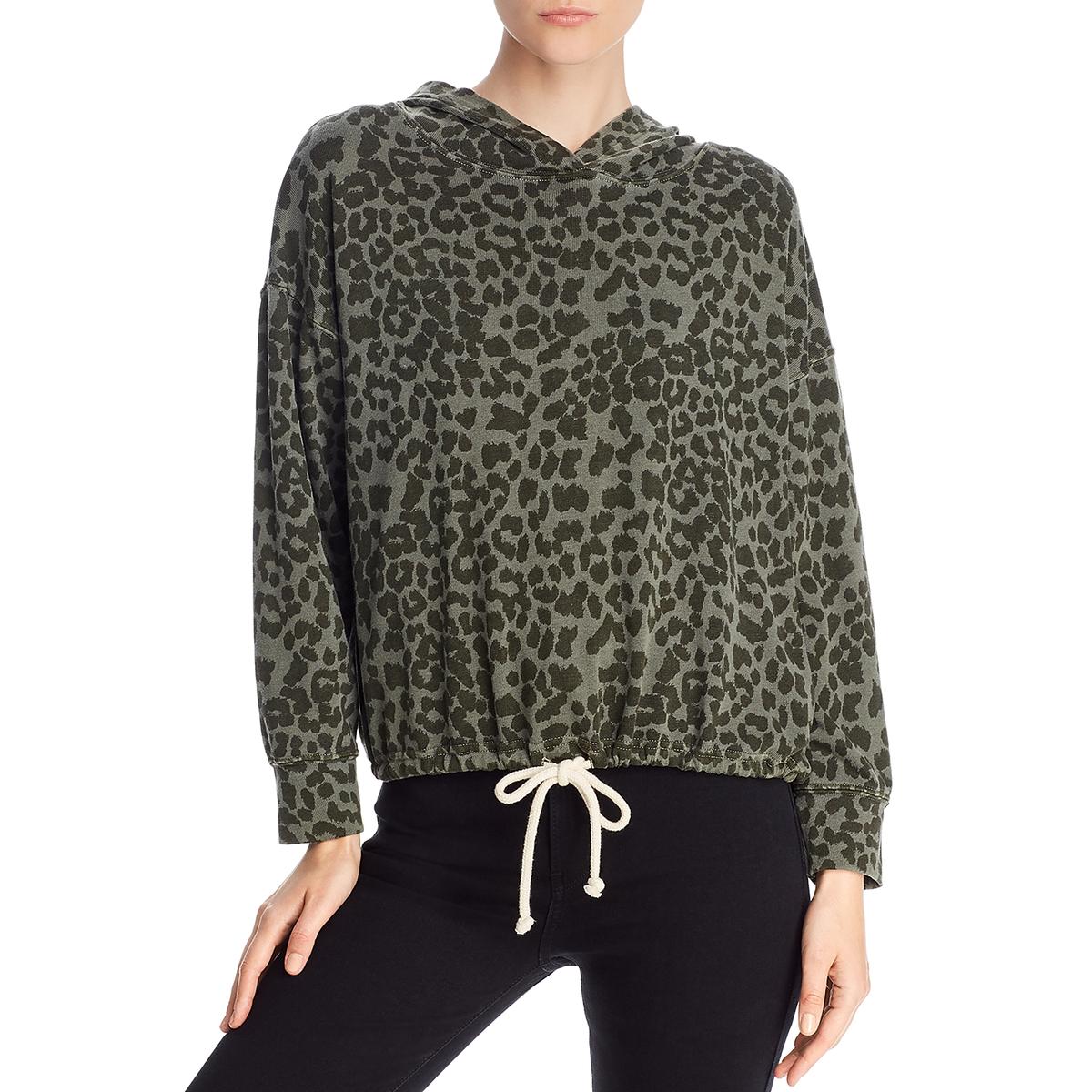 Womens Leopard-Print Drawstring Hoodie