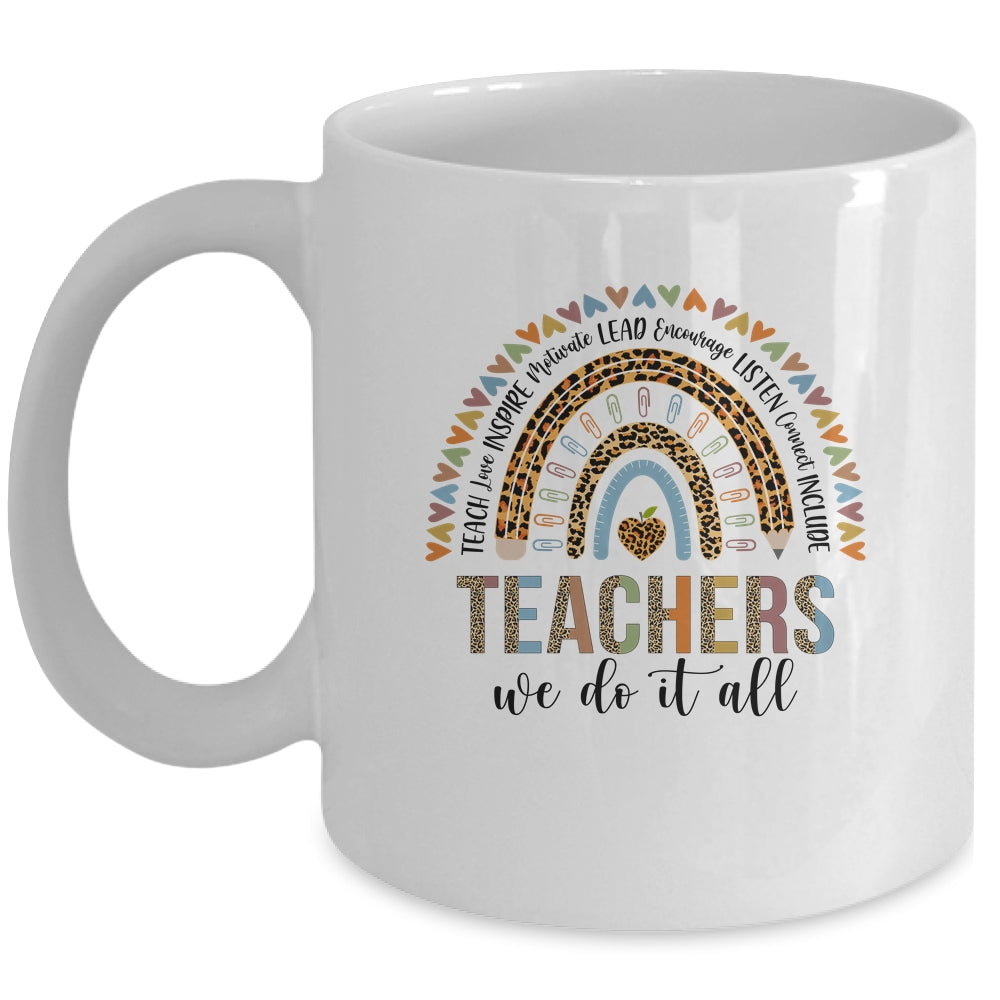 Teachers We Do It All Cute Teacher Rainbow Leopard Print Mug