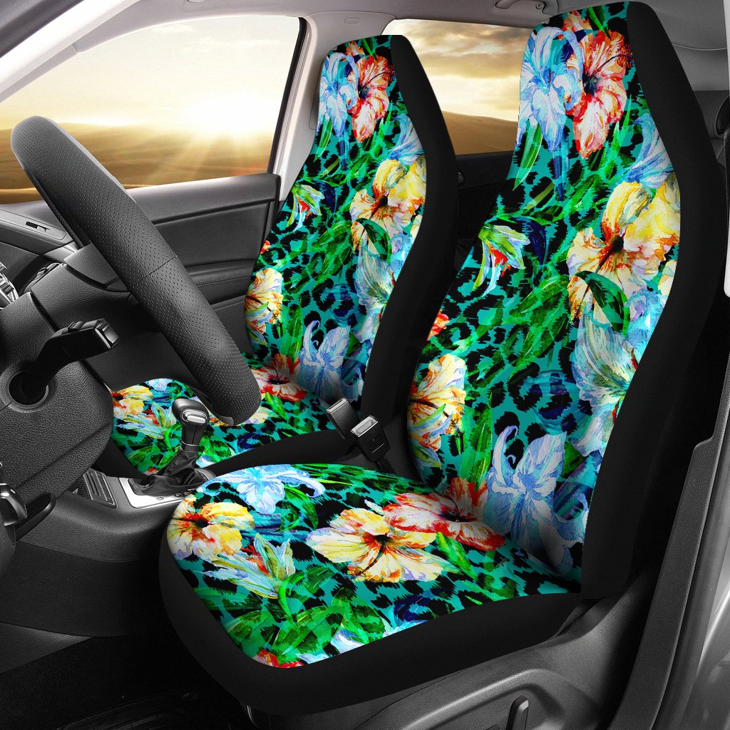 Green Leopard Print Floral Car Seat Cover