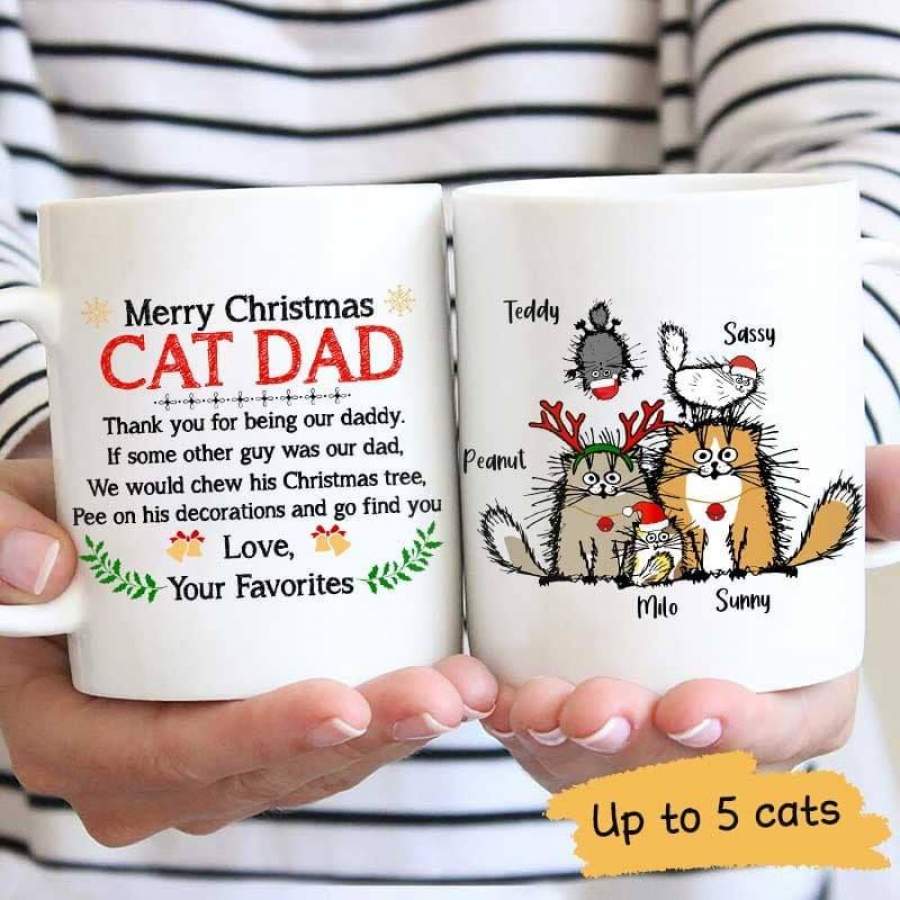 Merry Christmas Cat Dad Funny Cat Personalized Coffee Mug