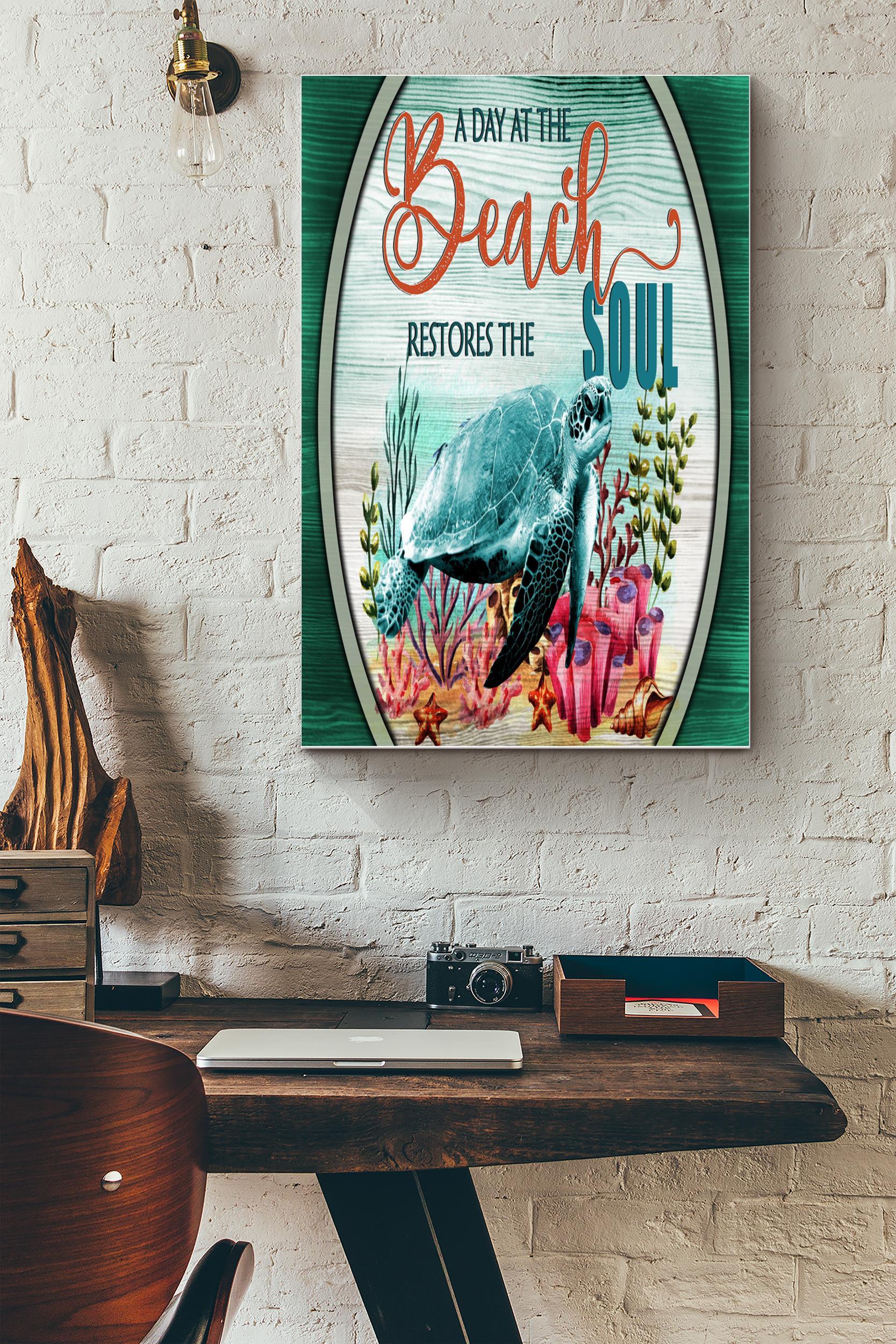 A Day At The Beach Poster – Beach Wall Art – Gift For Home Decor, Turtle Lover, Sea Lover (Unframed) Poster