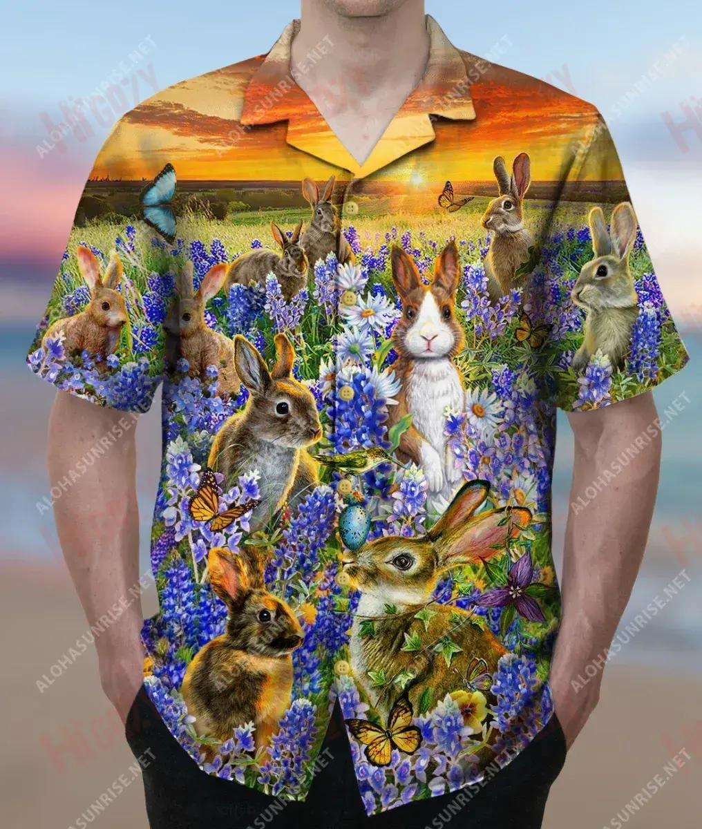 Rabbits In A Bluebonnet Field Unisex Short Sleeve Shirt Summer Aloha Shirt Best Hawaiian Shirts Crazy Shirts Hawaii