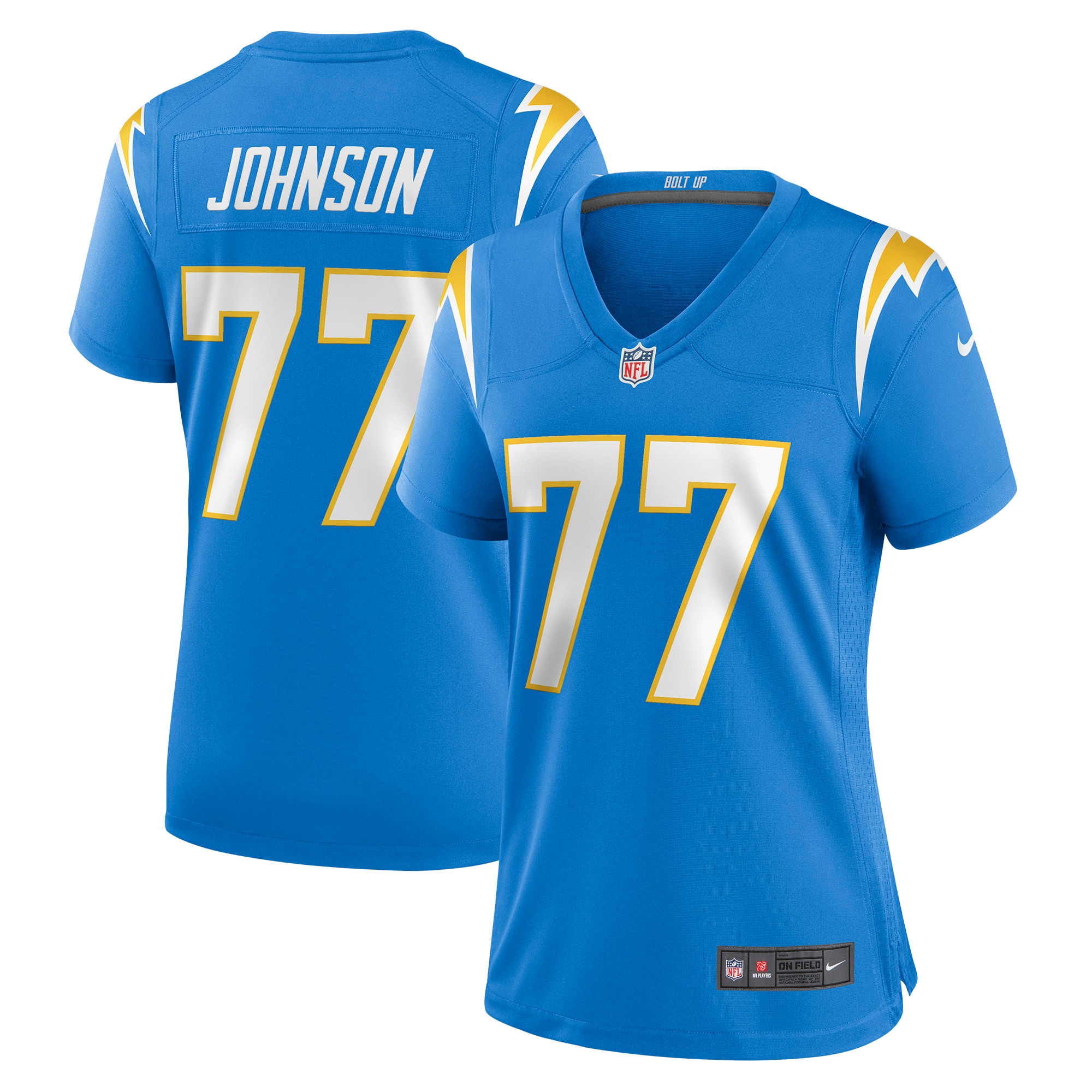 Zion Johnson Los Angeles Chargers Women's Player Game Jersey – Powder Blue