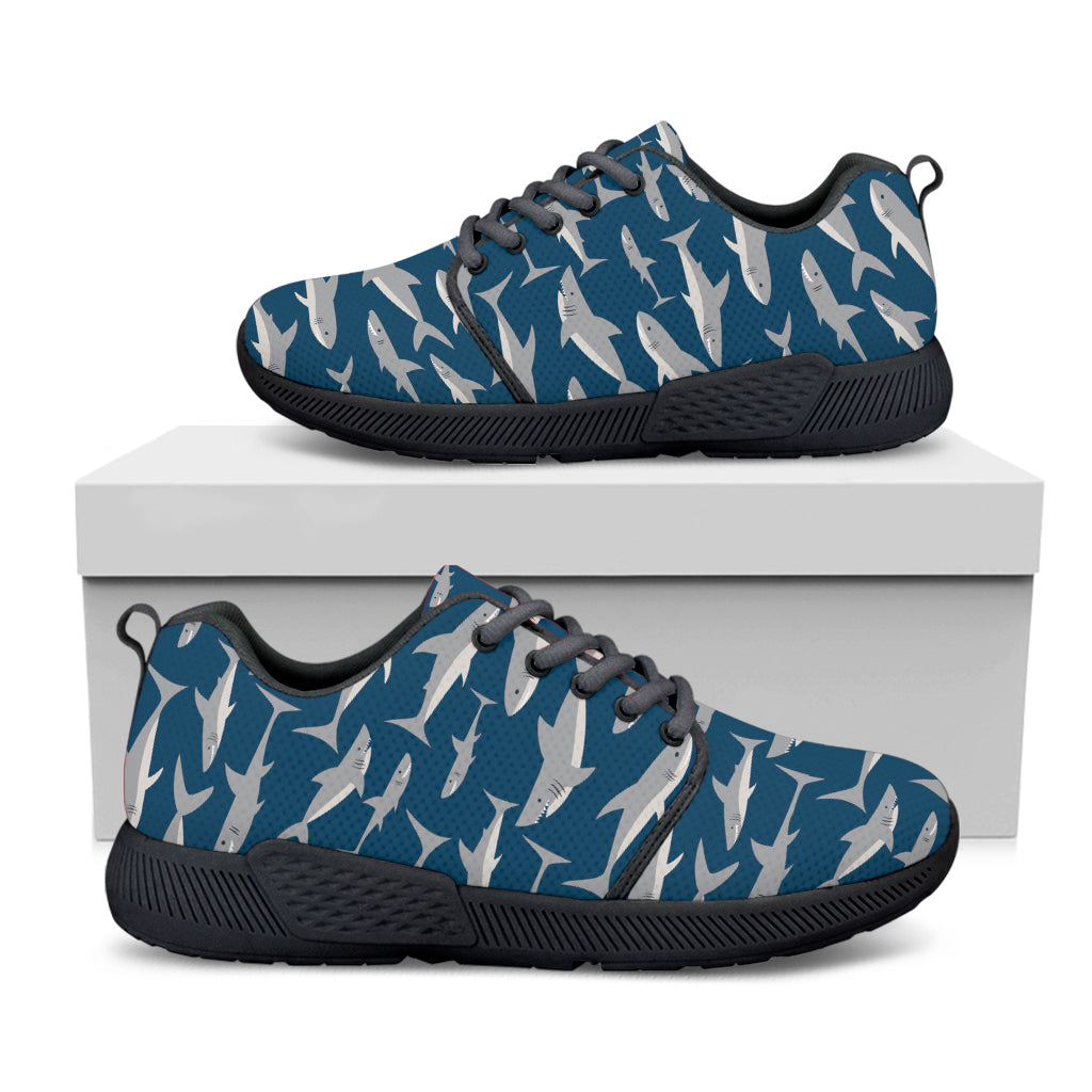 White Shark Pattern Print Black Athletic Shoes