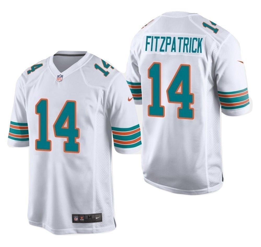 Mens Dolphins 14 Ryan Fitzpatrick Throwback Game Jersey White