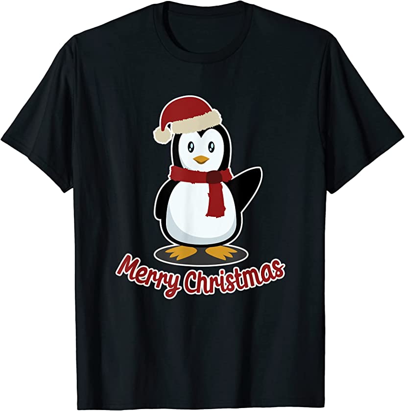 Merry Christmas, Cute Santa Penguin, Men Women Kids, Xmas T-Shirt