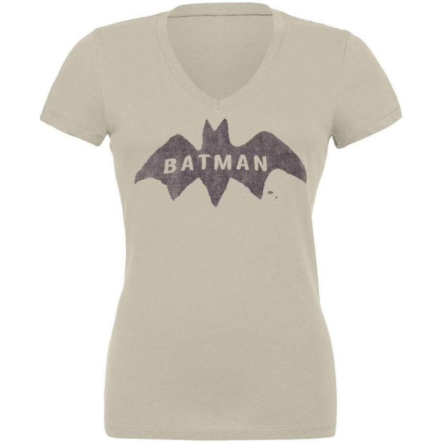 Batman – Distressed Logo Juniors V-Neck T-Shirt