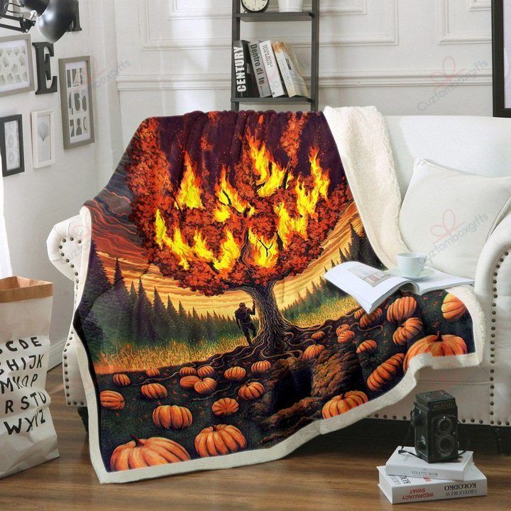 Happy Halloween With Angry Pumpkins Sherpa Fleece Blanket Ibjp Bubl