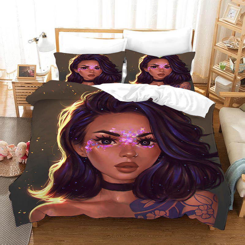 Yi Chu Xin King Size Bedding Set Fashion African Girl Print Duvet Cover Set Cover And Pillowcase Bed Sets