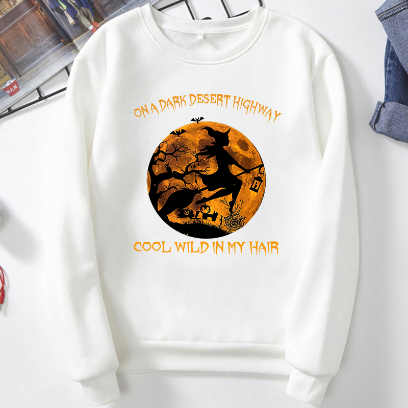 Women Graphic Autumn Fashion Pullover Female Casual Vintage Hoodies Halloween Witch Moon Print Lady Round Neck Loose Sweatshirts alx