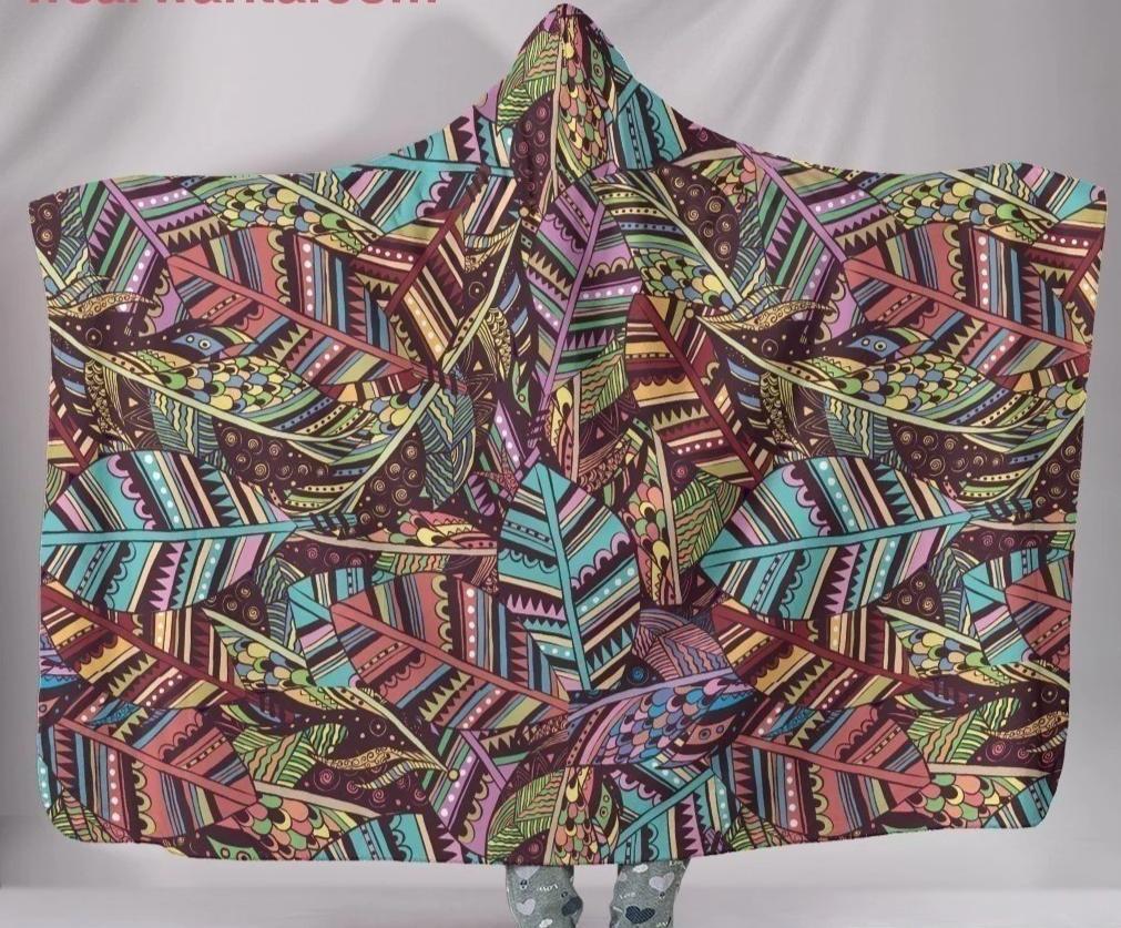 Boho Native Feathers Hooded Blanket Special Gift Idea