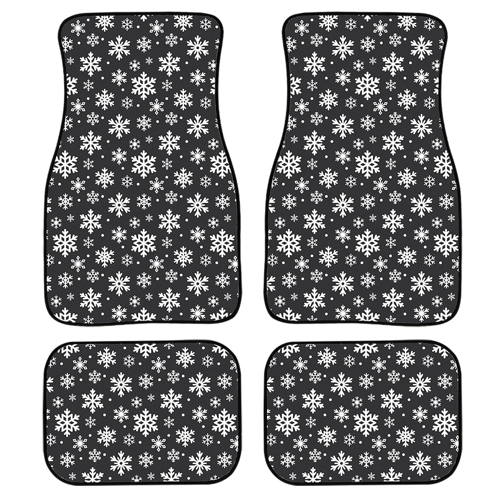 White And Grey Snowflake Pattern Print Front And Back Car Floor Mats, Front Car Mat