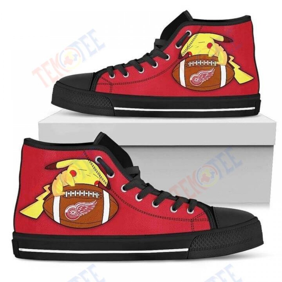 Mens Womens Pikachu Laying On Ball Detroit Red Wings High Top Shoes TMT631