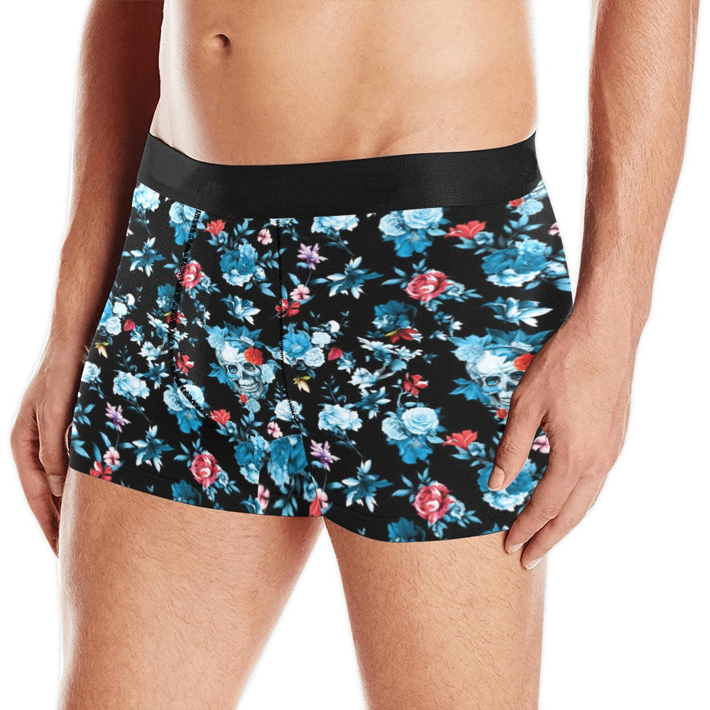 Skull Flower Roses Leave Pattern Men’S All Over Print Boxer Briefs Men’S Underwear