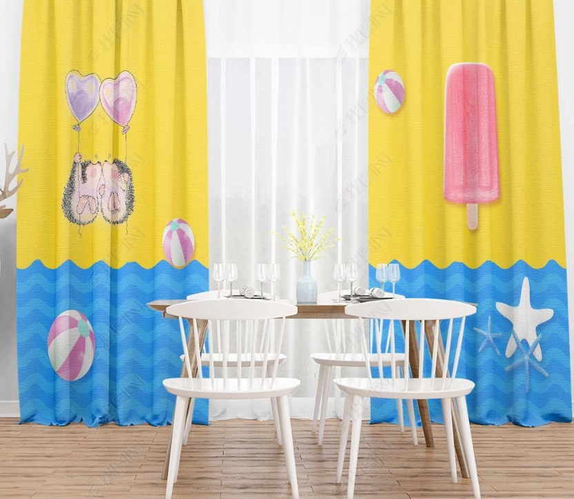 3D Hand Drawn Sea Ice Cream Animal Balloon Curtains And Drapes Lqh 233