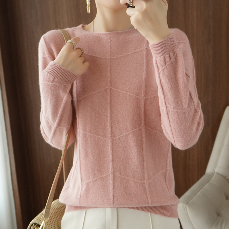 Autumn Winter New Ladies O-neck Long-Sleeved Knitted Pullover Cashmere Wool Checkered Pattern Sweater Casual Slim Bottoming alx