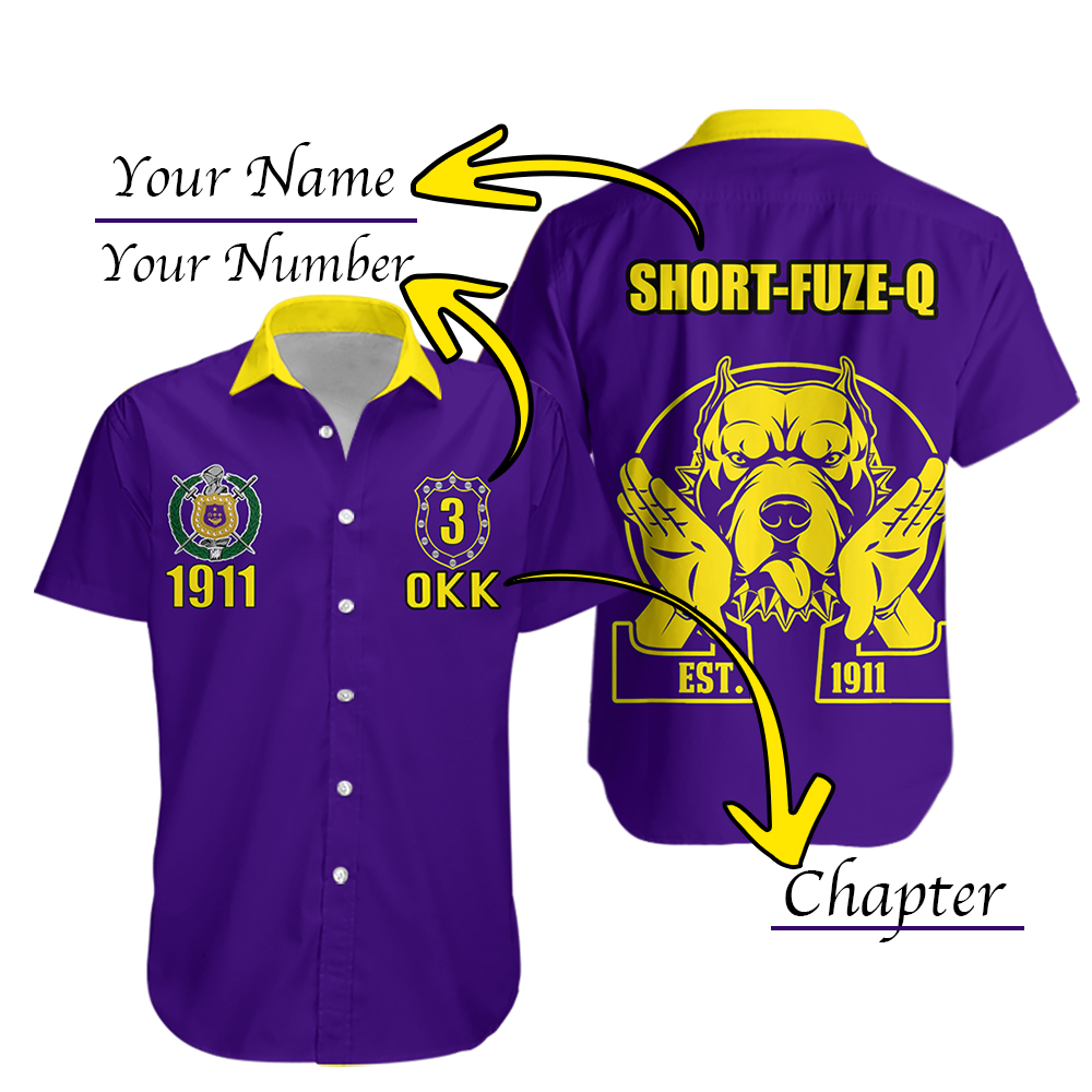 (Custom Personalised) (Short-Fuze-Q) Omega Psi Phi Hawaiian Shirt – Bulldog Crown Psi Hand Sign – Lt20