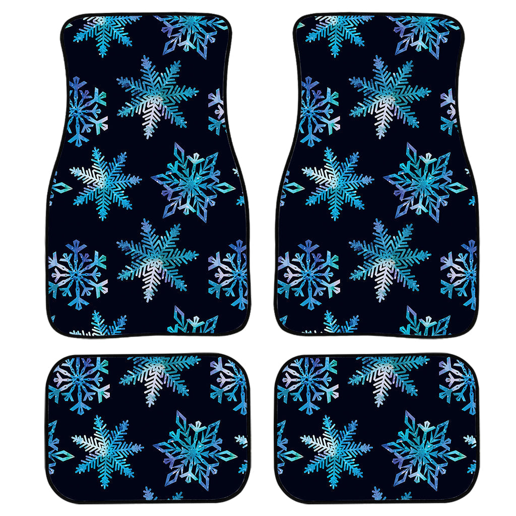 Turquoise Snowflake Pattern Print Front And Back Car Floor Mats, Front Car Mat