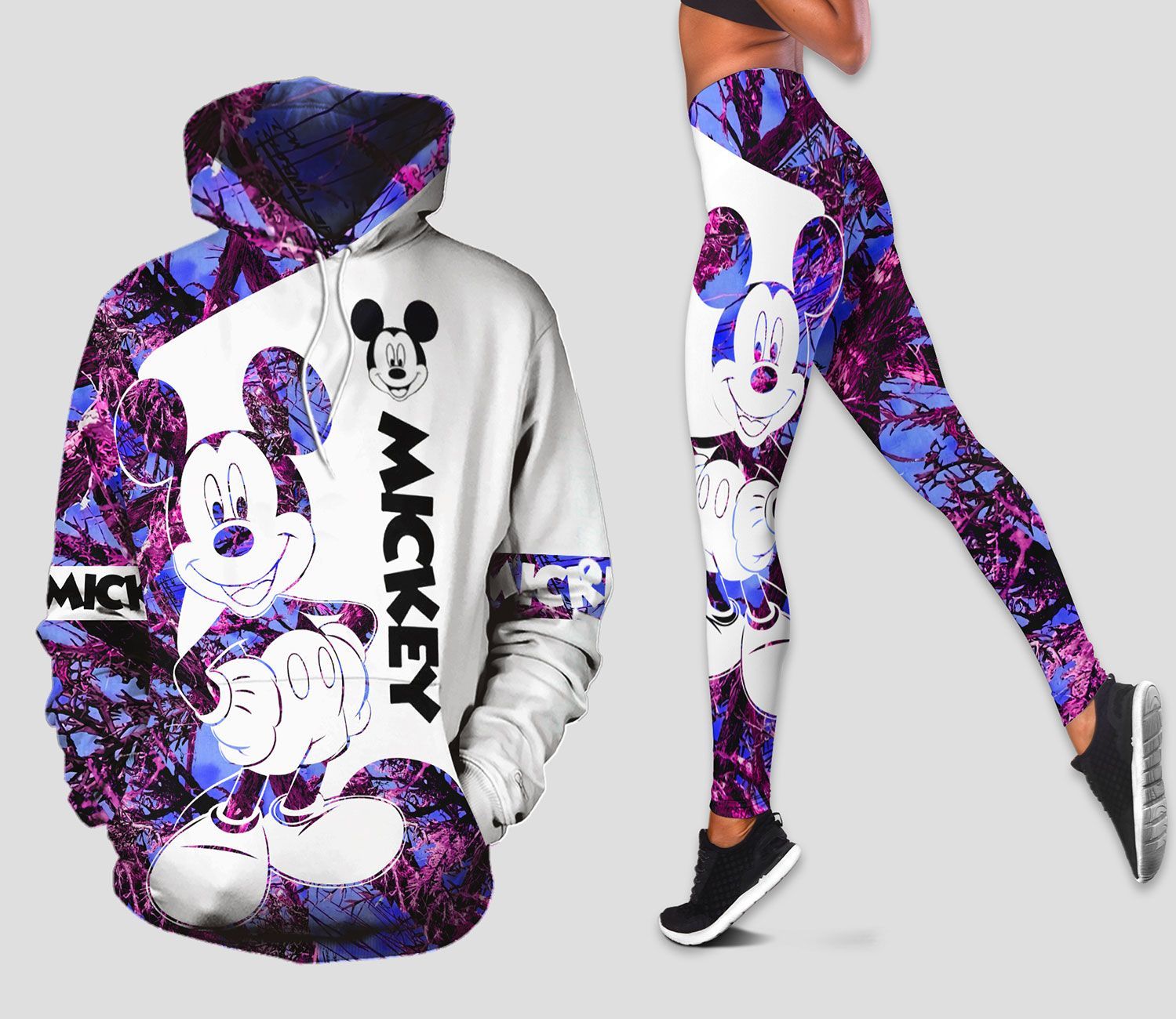 Mikey Mouse Gifts White Purple Hoodie Leggings Set