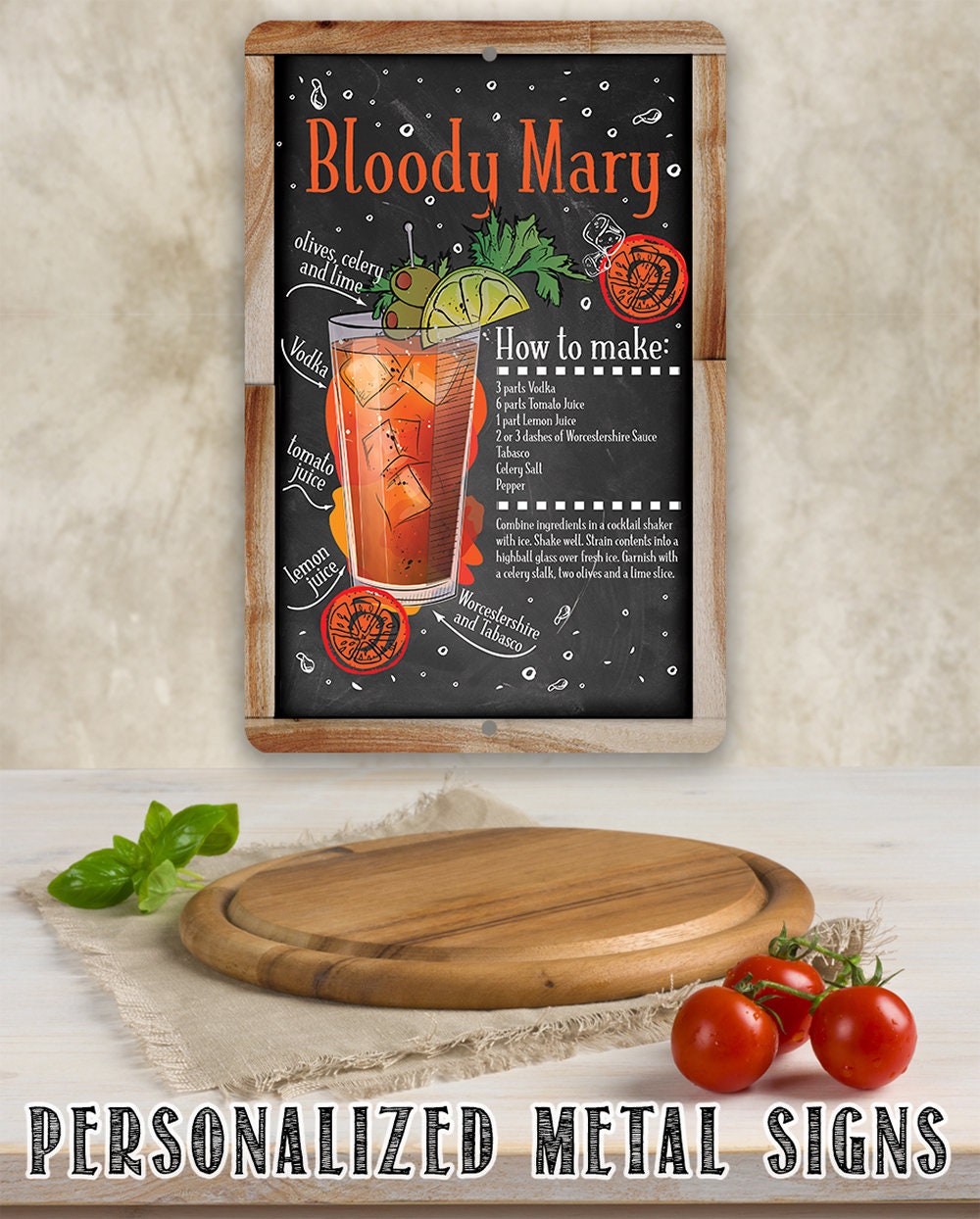 Bloody Mary Bar Recipe 8″ x 12″ or 12″ x 18″ Aluminum Tin Awesome Metal Poster