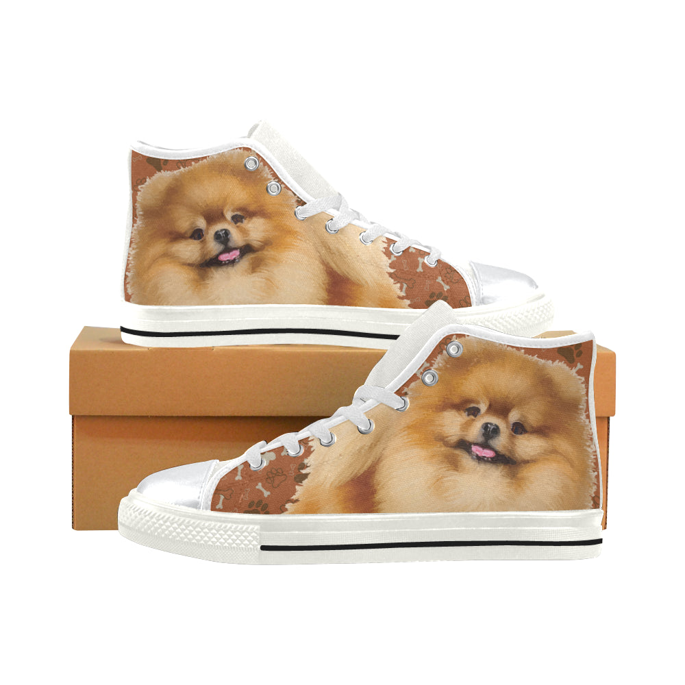 Pomeranian Dog White High Top Canvas Women’s Shoes/Large Size