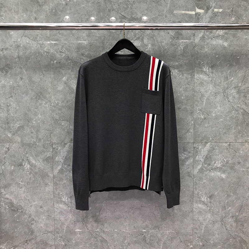 TB THOM Sweater Autunm Winter Sweaters Male Fashion Brand Clothing Cotton RWB Stripe Crew Neck Pollover Coat Casual Sweaters alx