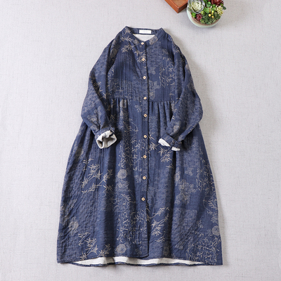 Spring 2022 New Printed Cotton Dress Loose Big Yards Female Dress Long Sleeve Midi Dress alx