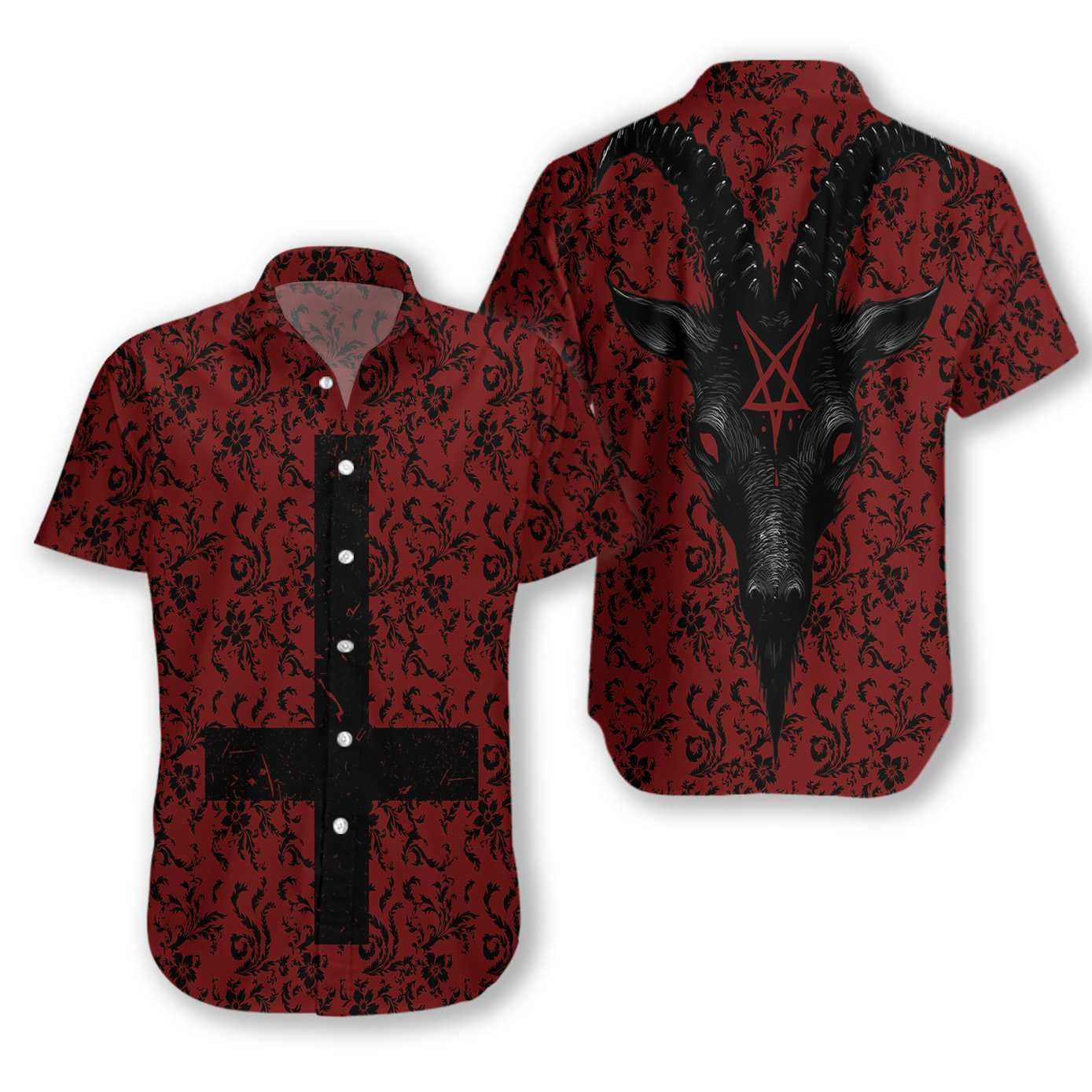 Baroque Floral Goat Head Inverted Cross Gothic Satan Ez20 1512 Hawaiian Shirt