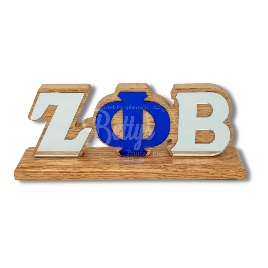 Zeta Phi Beta Ζφβ Wooden Desk Ornament With Mirrored Letters