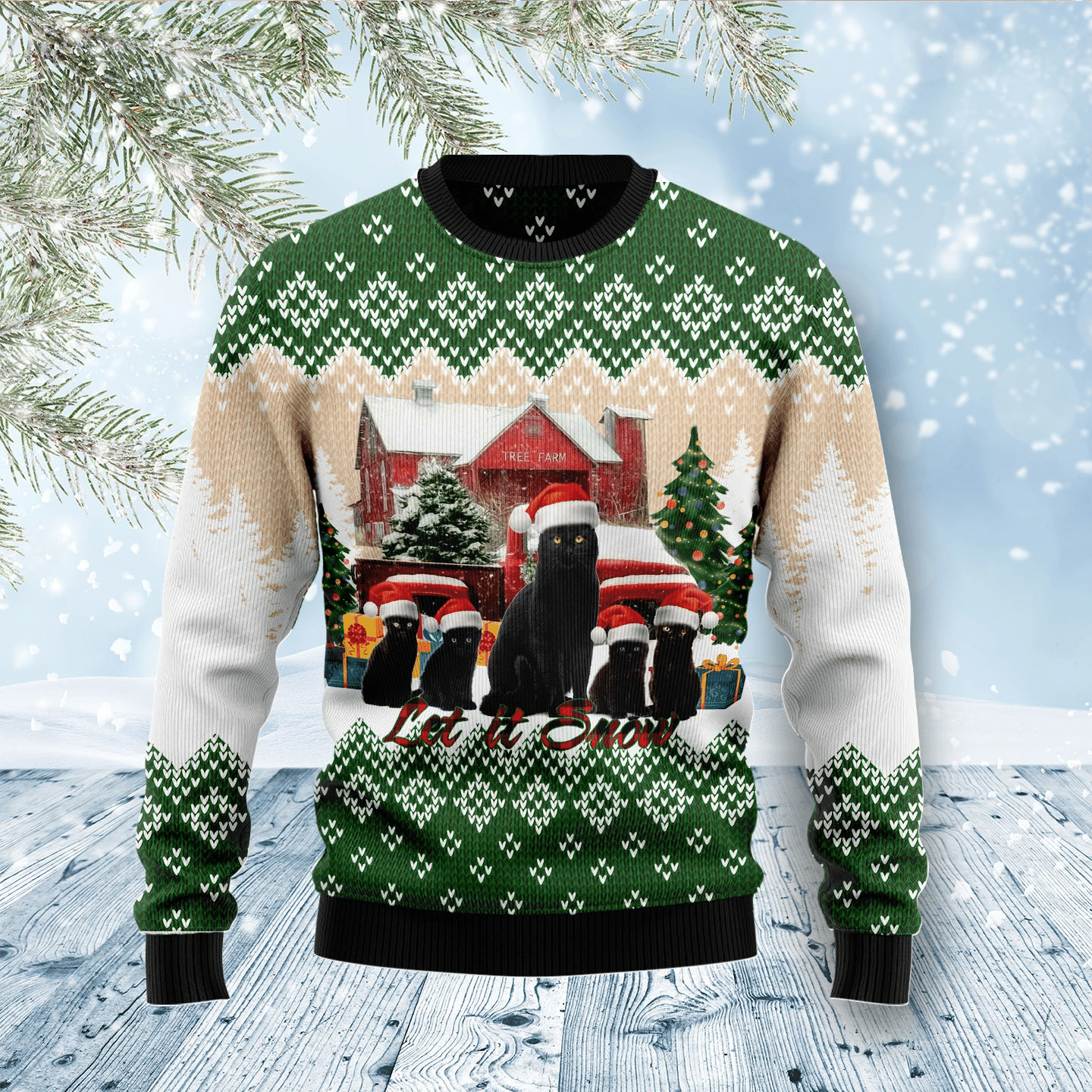 Black Cat Let It Snow Christmas Ugly Sweater