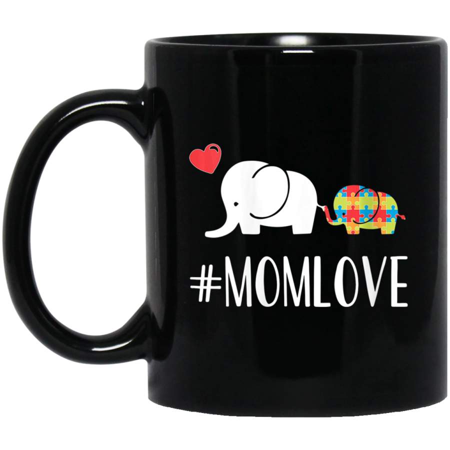 Autism Elephant Mom Love Kid Heart Autism Awareness Mom Gift 11oz 15oz Black Mug Idea 2nd April Puzzle Ribbon Support Autism Dad Mom Kids Autistic