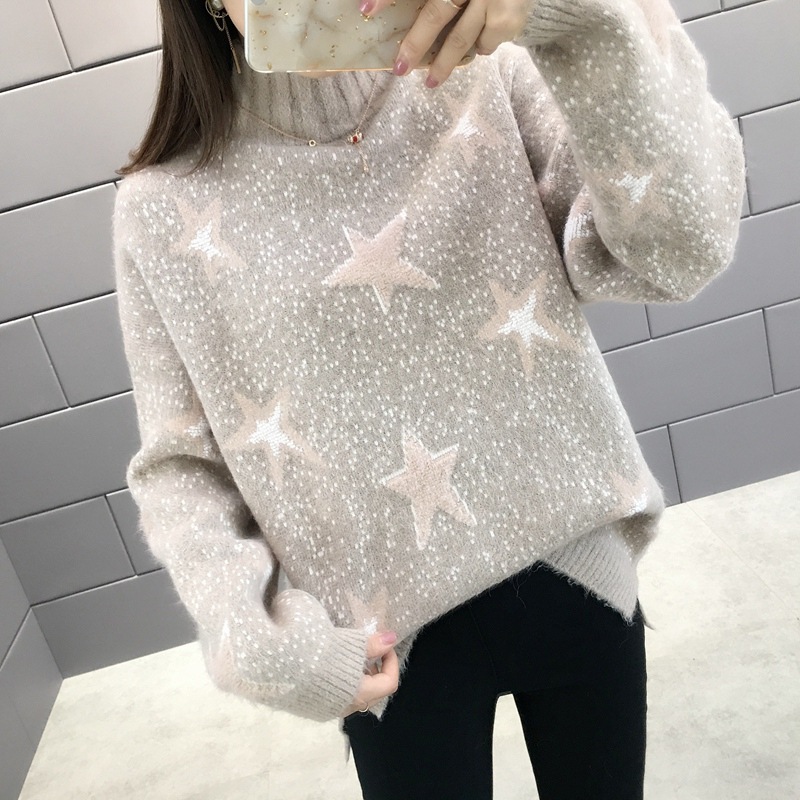 Turtleneck Women Sweater Star Knitted Top Long Sleeve Soft and Warm 2022 New Fashion Casual Top Winter and Autumn Dropshipping alx