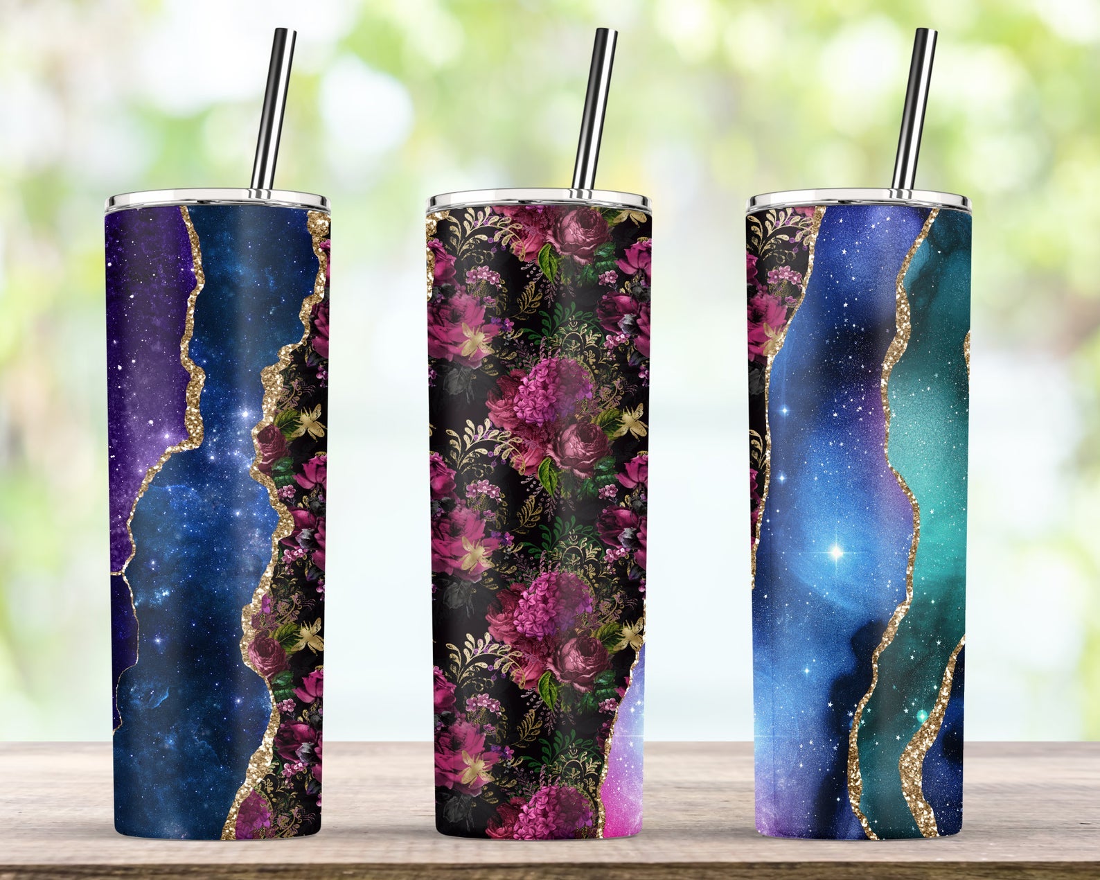 Agate Galaxy Honey Bee Floral 20Oz Skinny Tumbler