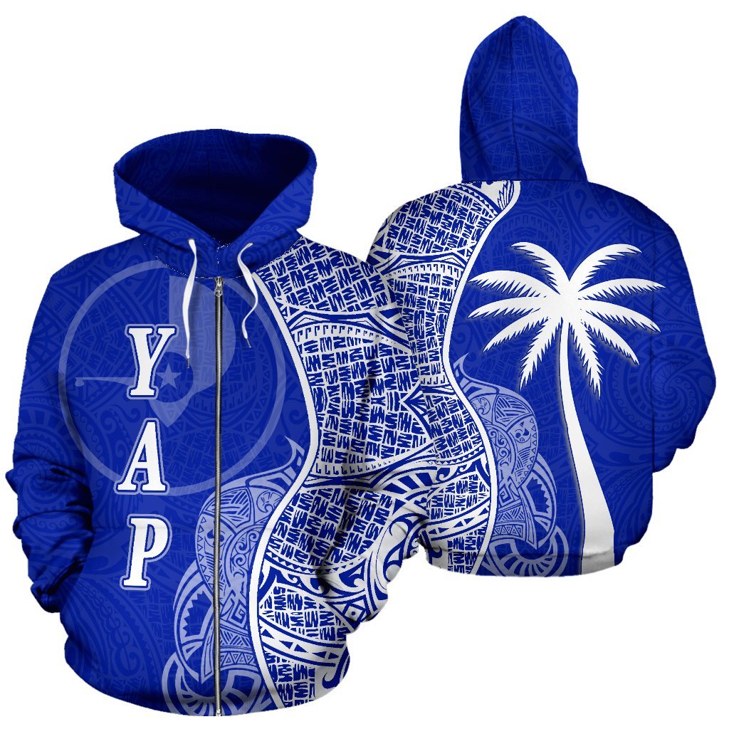 Yap Polynesian Zip Up Hoodie Coconut Tree Blue – Pacific Print Hoodie