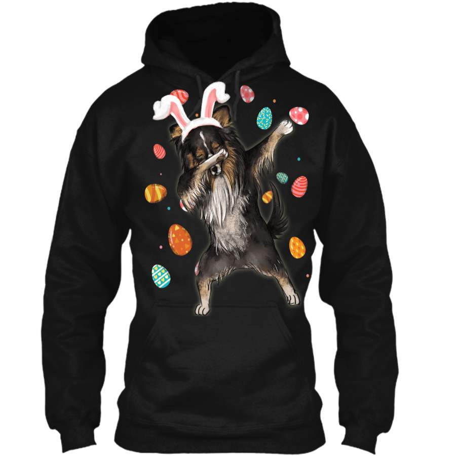 Dabbing Shetland Sheepdog With Easter Bunny Ears Shirt Pullover Hoodie 8 oz