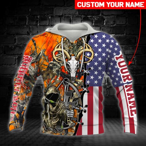 Personalized Bow Hunting Hoodie, American Hunter Shirt, Hunting Gear For Men, 3D Hoodie