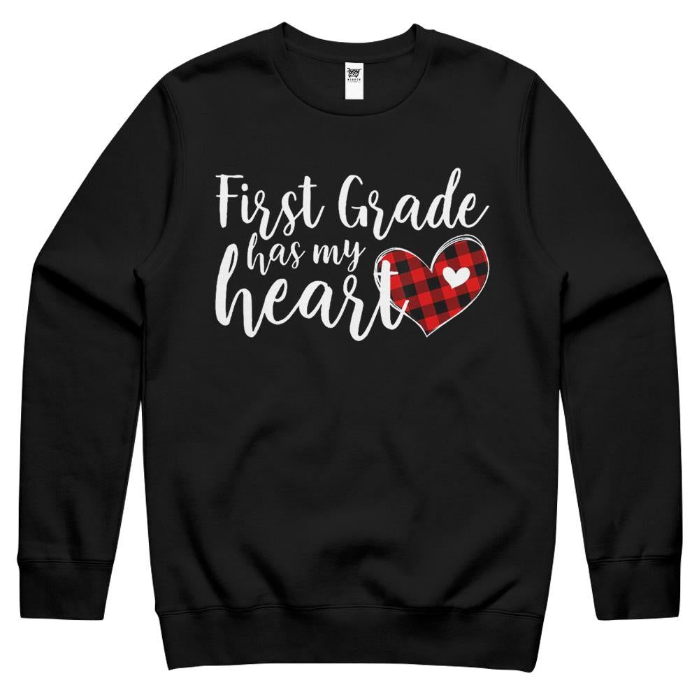 Buffalo Plaid St First Grade Has My Heart Teacher Valentine Crewneck Sweatshirt