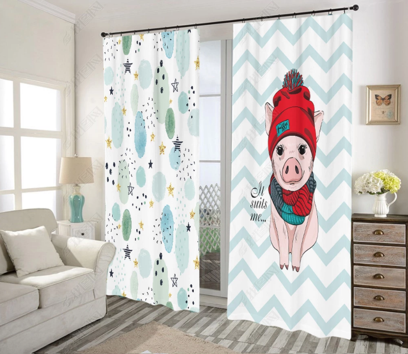 3D Cartoon Animal Pig Curtains And Drapes Lqh 32