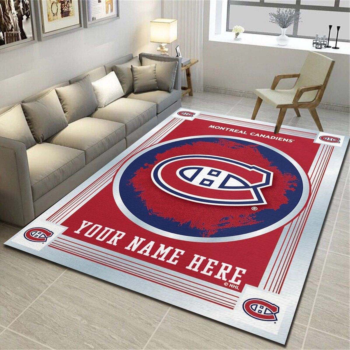 Montreal Canadiens Personalized Area Rugs, Team Living Room Bedroom Carpet, Customized Floor Mat Home Decor