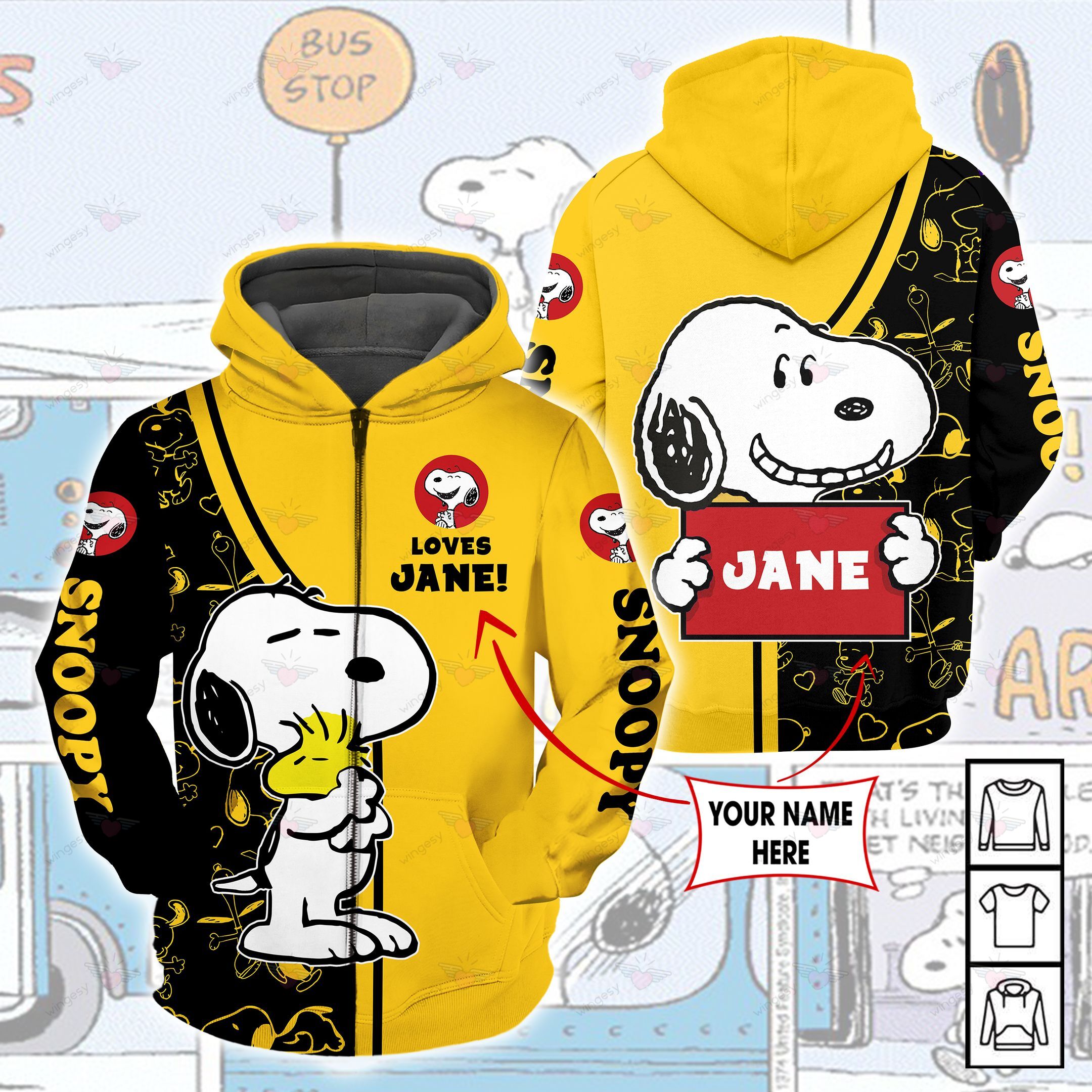 Snoopy Cartoon Snp Loves You Hoodie Sweater Tshirt A12009012H