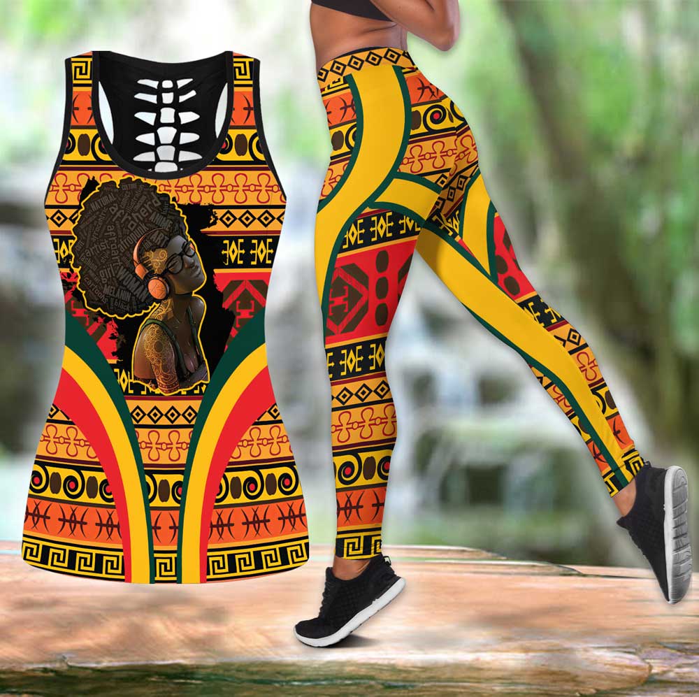 3D African Girl Combo Hollow Tank & Legging Outfit 131