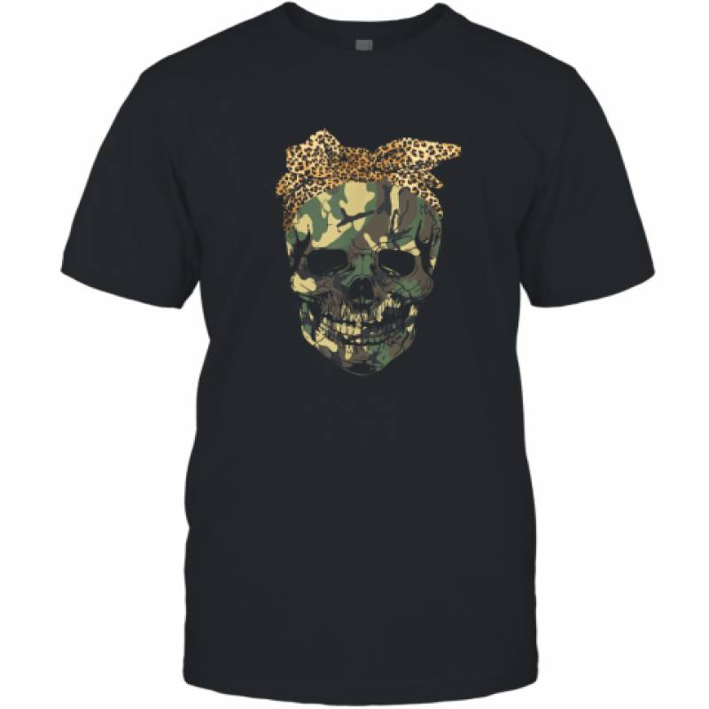 Camouflage Skull with Leopard Bandana Bow shirt T-Shirt