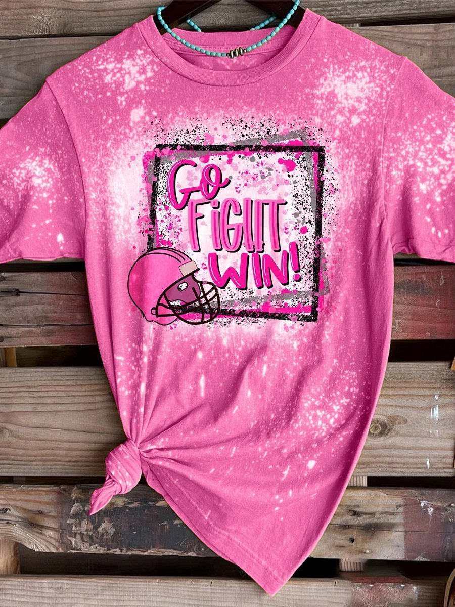 Football Go Fight Win Pink October Breast Cancer Awareness Bleached T Shirt Hg