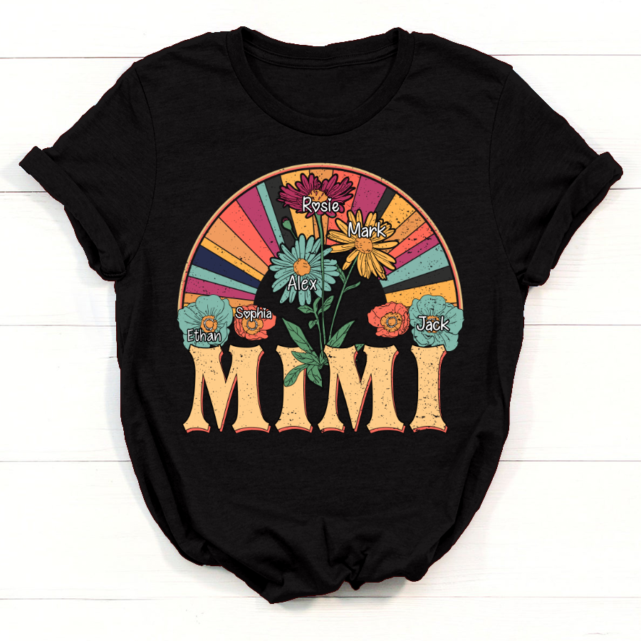 Mimi Rainbow Flower Kids Names T-Shirt