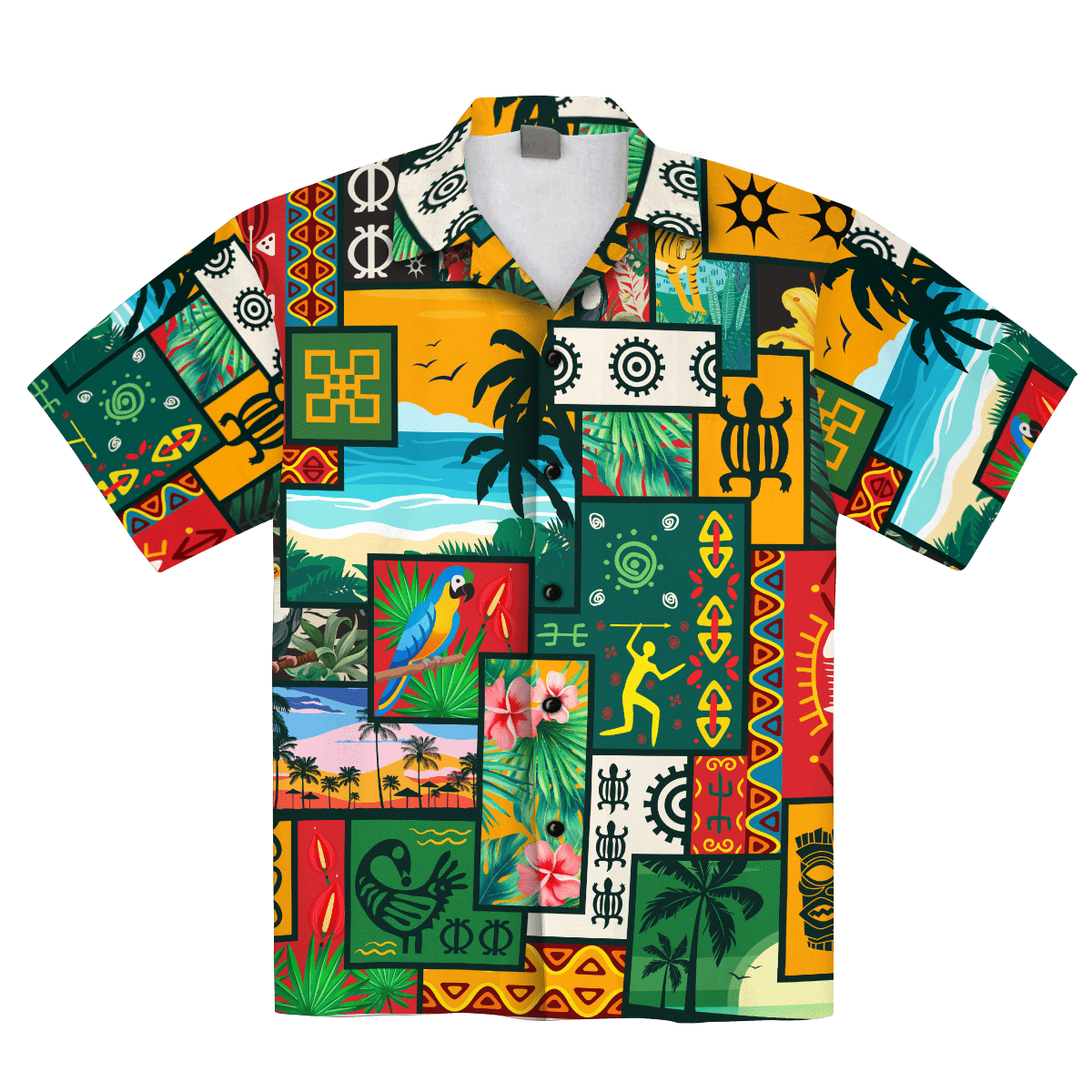 African Pattern Funny Colorful Tropical Hawaii Aloha Shirts Ha91019